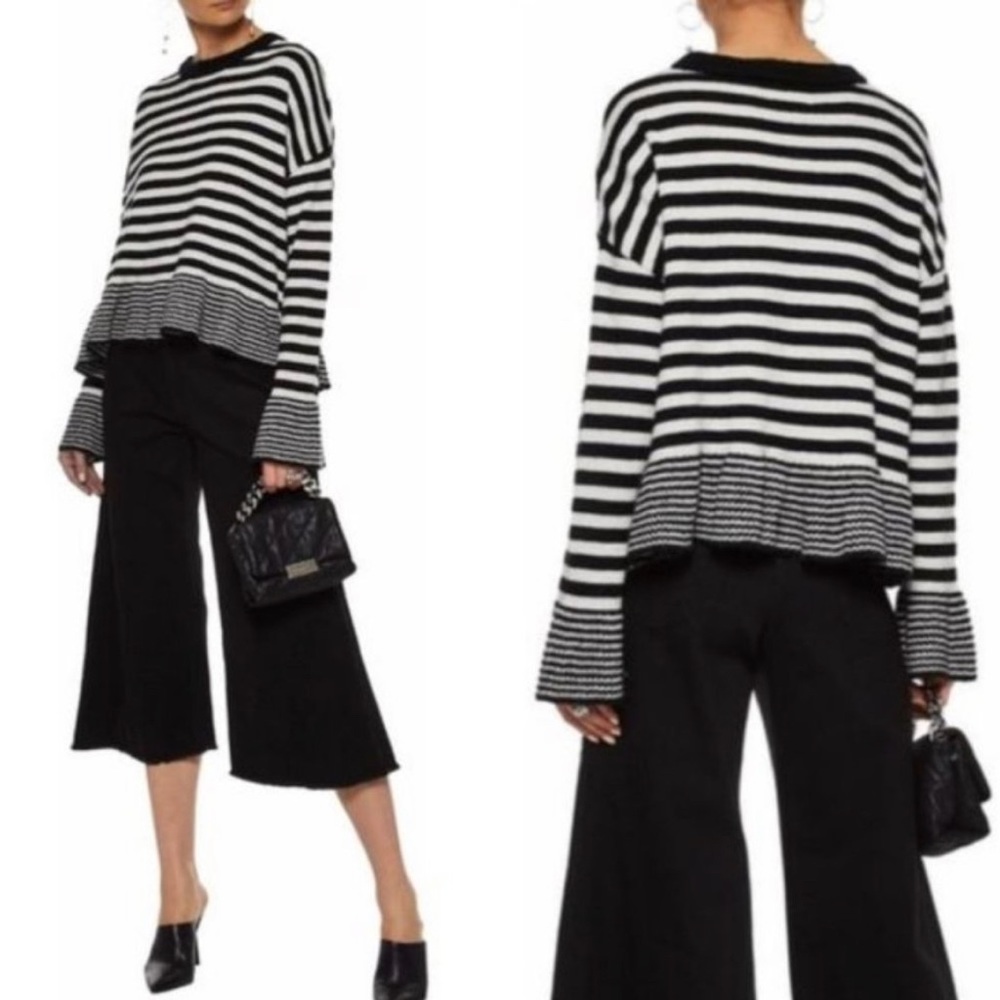 Cinq a Sept Seren Striped Bell Sleeve Oversized Sweater XS fits size S & XS